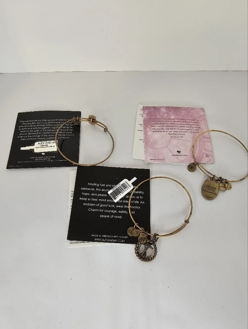 Alex and Ani Bracelet Set of 3 Guardian of Love, Anchor & Hand of Fatima Bangles